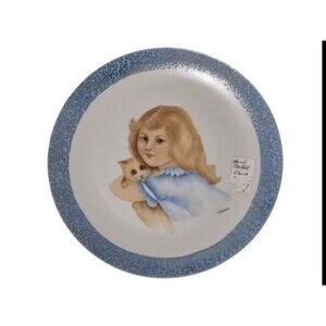 Vintage Hand Painted China Plate By P Means Signed "Girl With Cat" Kitten Lover